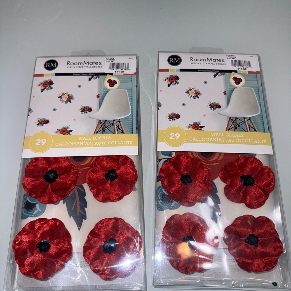 Room Mates Peel & Stick 3D Wall Decals Flowers Red 1.75" Diameter X2 S5